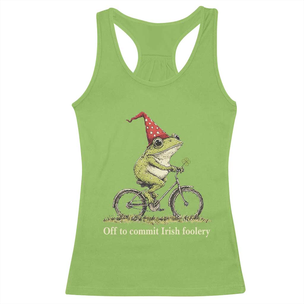Funny Frog St Patricks Day Racerback Tank Top Off To Commit Irish Foolery Four Leaf Clover TS11 Lime Print Your Wear