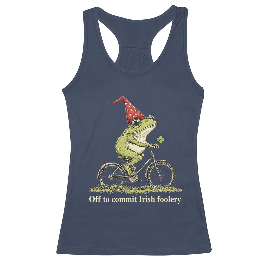 Funny Frog St Patricks Day Racerback Tank Top Off To Commit Irish Foolery Four Leaf Clover TS11 Navy Print Your Wear