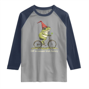 Funny Frog St Patricks Day Raglan Shirt Off To Commit Irish Foolery Four Leaf Clover TS11 Sport Gray Navy Print Your Wear