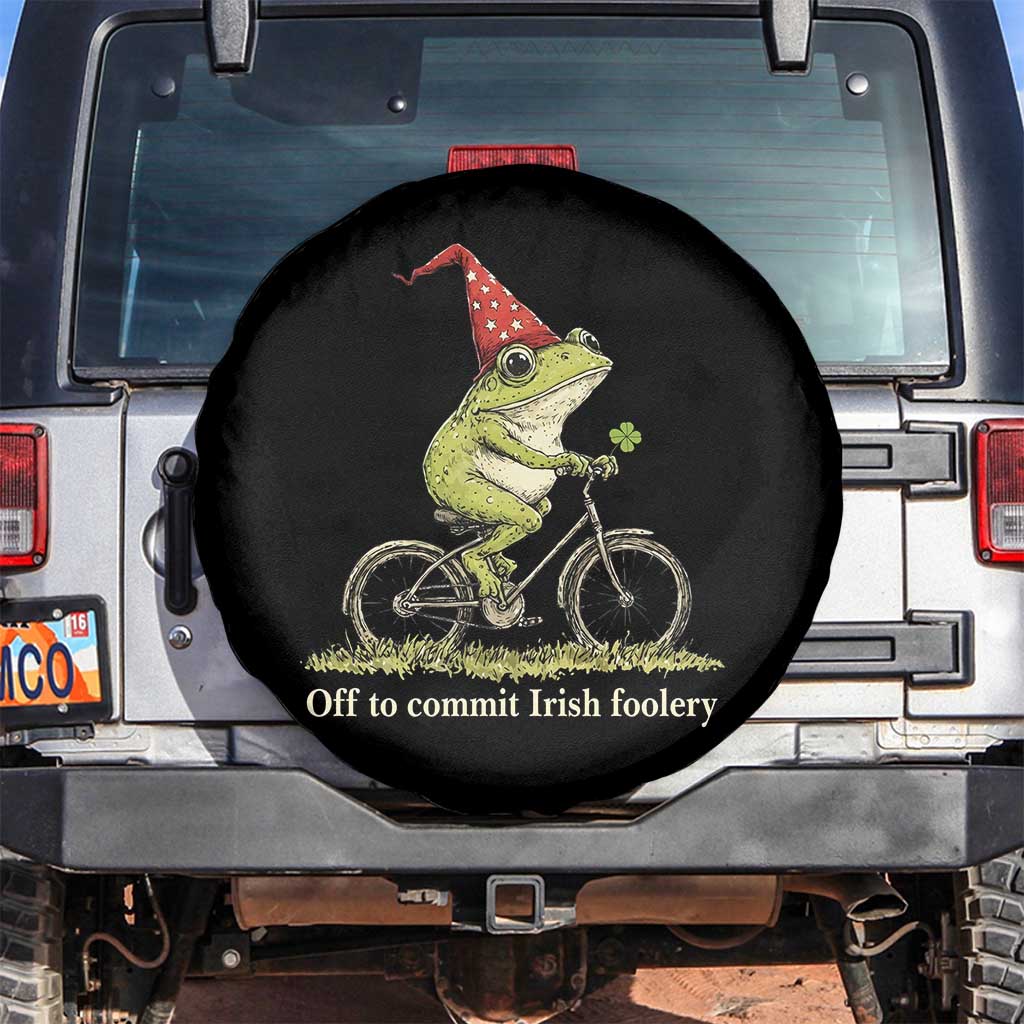 Funny Frog St Patricks Day Spare Tire Cover Off To Commit Irish Foolery Four Leaf Clover TS11 No hole Black Print Your Wear