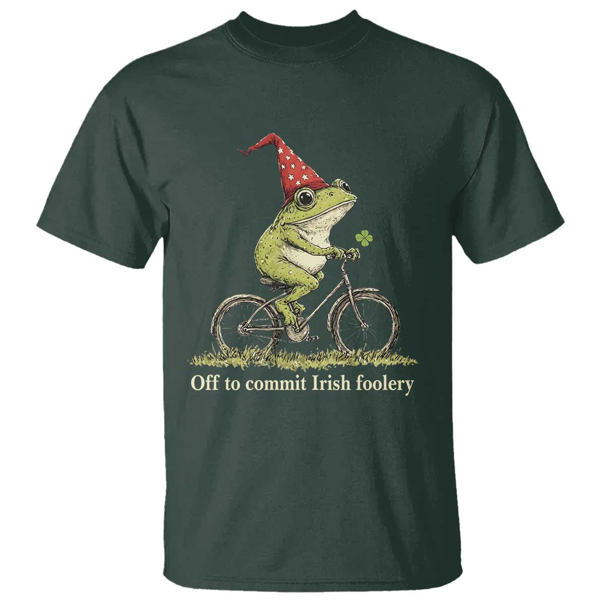 Funny Frog St Patricks Day T Shirt Off To Commit Irish Foolery Four Leaf Clover TS11 Dark Forest Green Print Your Wear