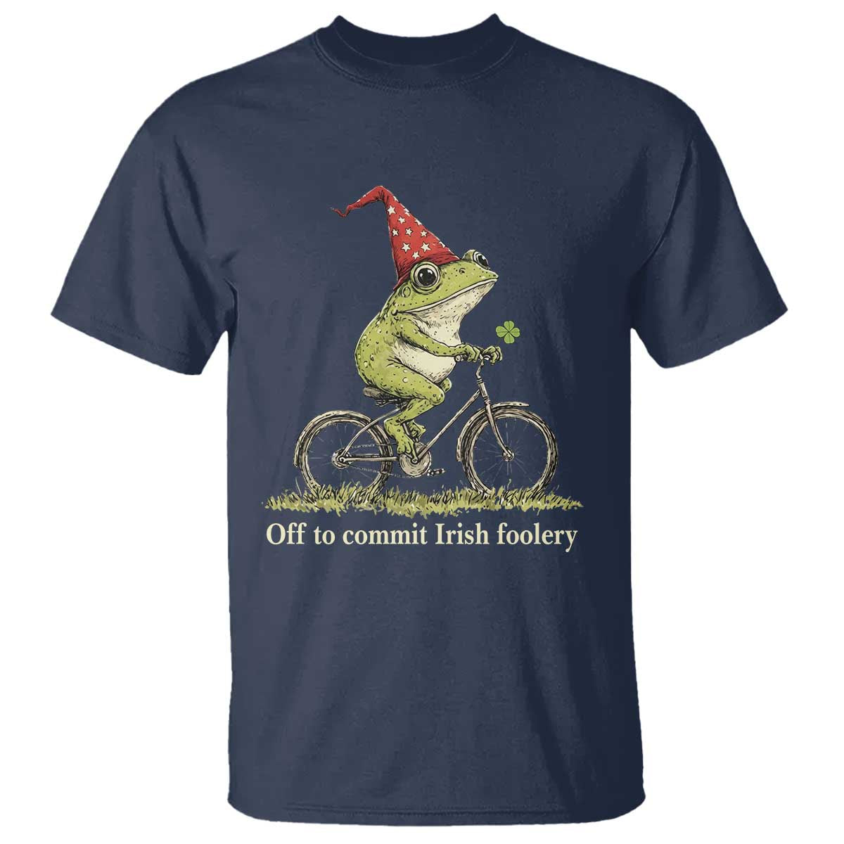 Funny Frog St Patricks Day T Shirt Off To Commit Irish Foolery Four Leaf Clover TS11 Navy Print Your Wear