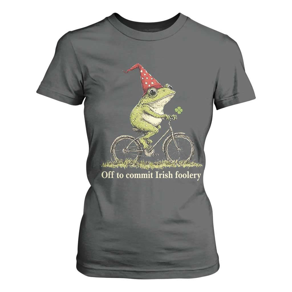 Funny Frog St Patricks Day T Shirt For Women Off To Commit Irish Foolery Four Leaf Clover TS11 Dark Heather Print Your Wear