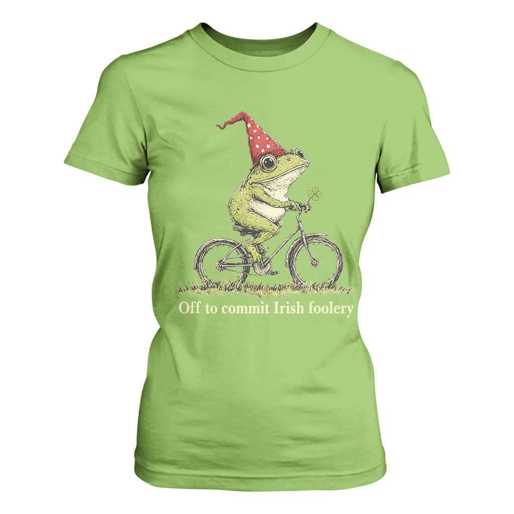 Funny Frog St Patricks Day T Shirt For Women Off To Commit Irish Foolery Four Leaf Clover TS11 Lime Print Your Wear