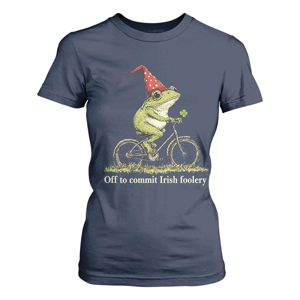 Funny Frog St Patricks Day T Shirt For Women Off To Commit Irish Foolery Four Leaf Clover TS11 Navy Print Your Wear