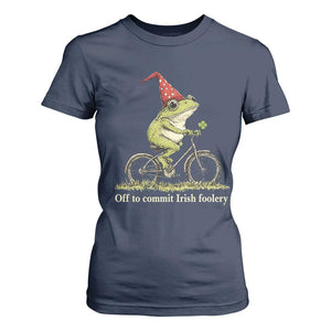 Funny Frog St Patricks Day T Shirt For Women Off To Commit Irish Foolery Four Leaf Clover TS11 Navy Print Your Wear