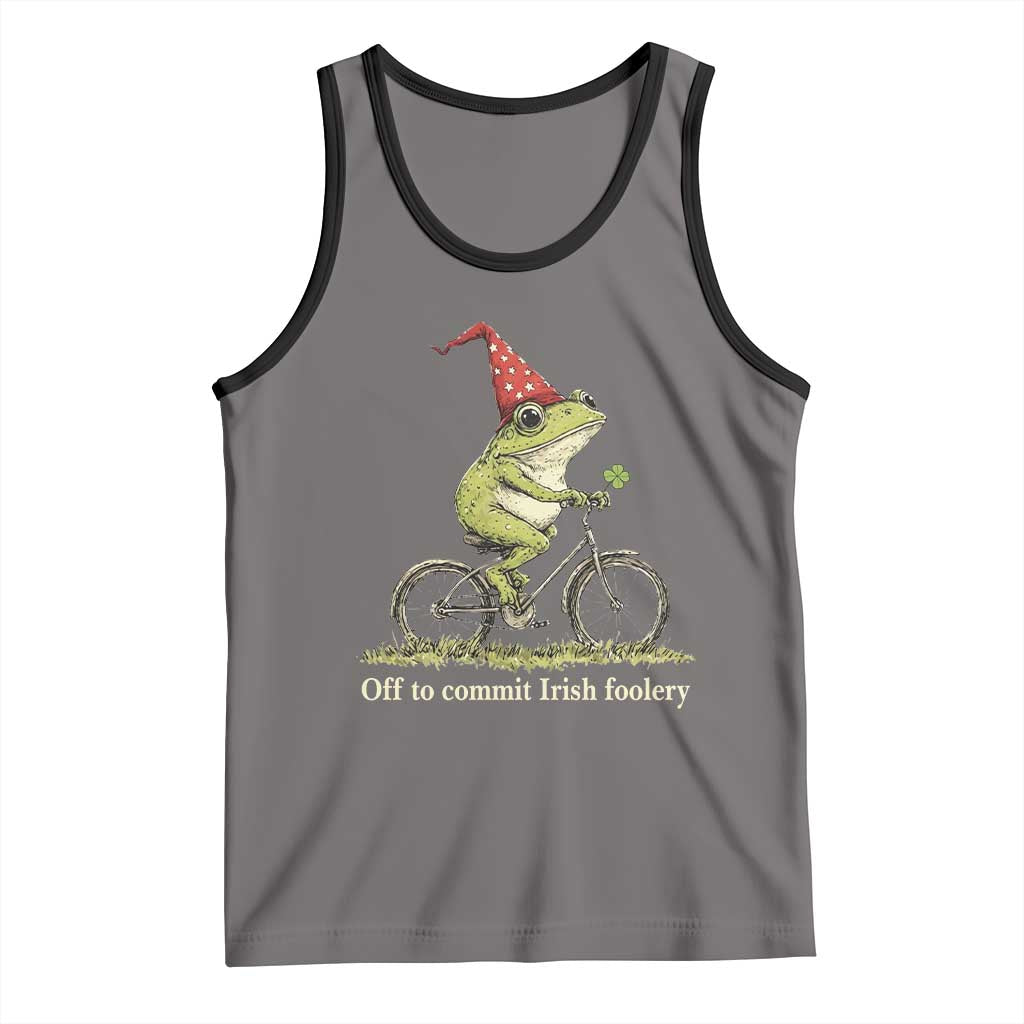 Funny Frog St Patricks Day Tank Top Off To Commit Irish Foolery Four Leaf Clover TS11 Deep Heather Black Print Your Wear