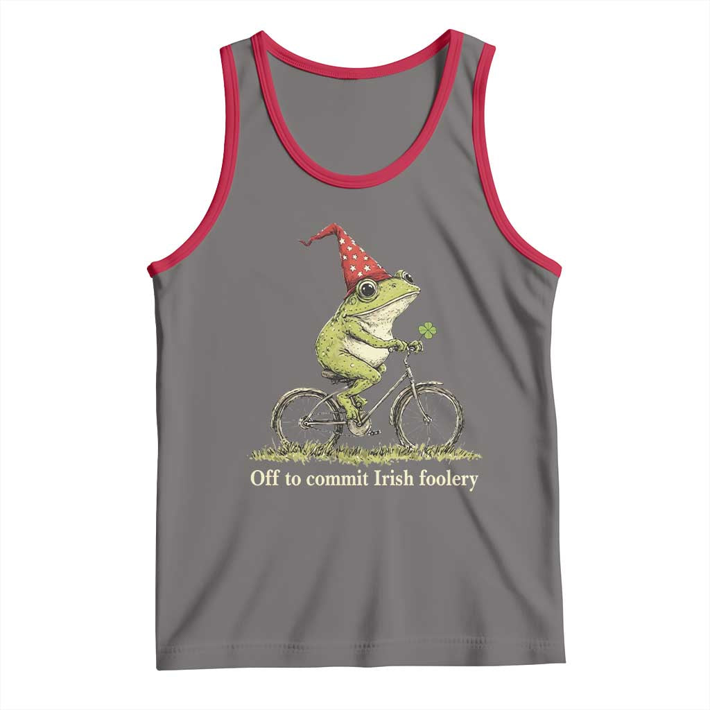 Funny Frog St Patricks Day Tank Top Off To Commit Irish Foolery Four Leaf Clover TS11 Deep Heather Red Print Your Wear