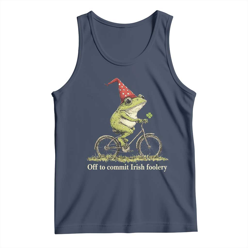 Funny Frog St Patricks Day Tank Top Off To Commit Irish Foolery Four Leaf Clover TS11 Navy Print Your Wear