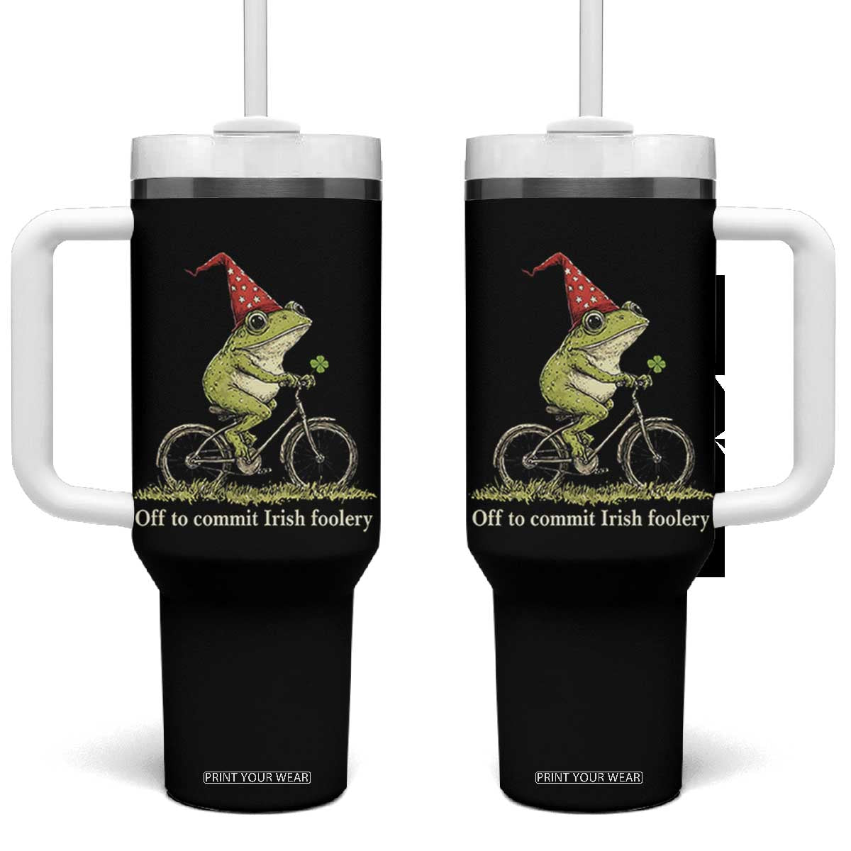 Funny Frog St Patricks Day Tumbler With Handle Off To Commit Irish Foolery Four Leaf Clover TS11 One Size: 40 oz Black Print Your Wear