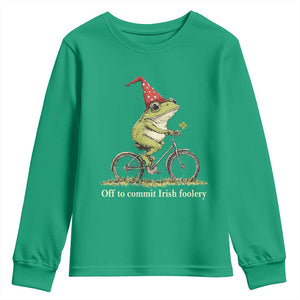 Funny Frog St Patricks Day Youth Sweatshirt Off To Commit Irish Foolery Four Leaf Clover TS11 Irish Green Print Your Wear