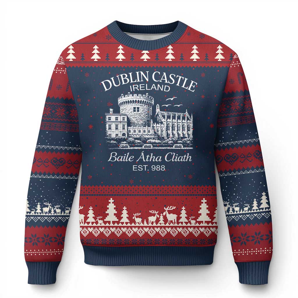 Dublin Castle Ireland Ugly Christmas Sweater Baile Atha Cliath Ireland Travel Souvenir TS11 Navy Red Print Your Wear
