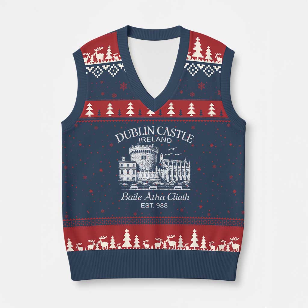 Dublin Castle Ireland V-Neck Knit Sweater Vest Baile Atha Cliath Ireland Travel Souvenir TS11 Navy Red Print Your Wear