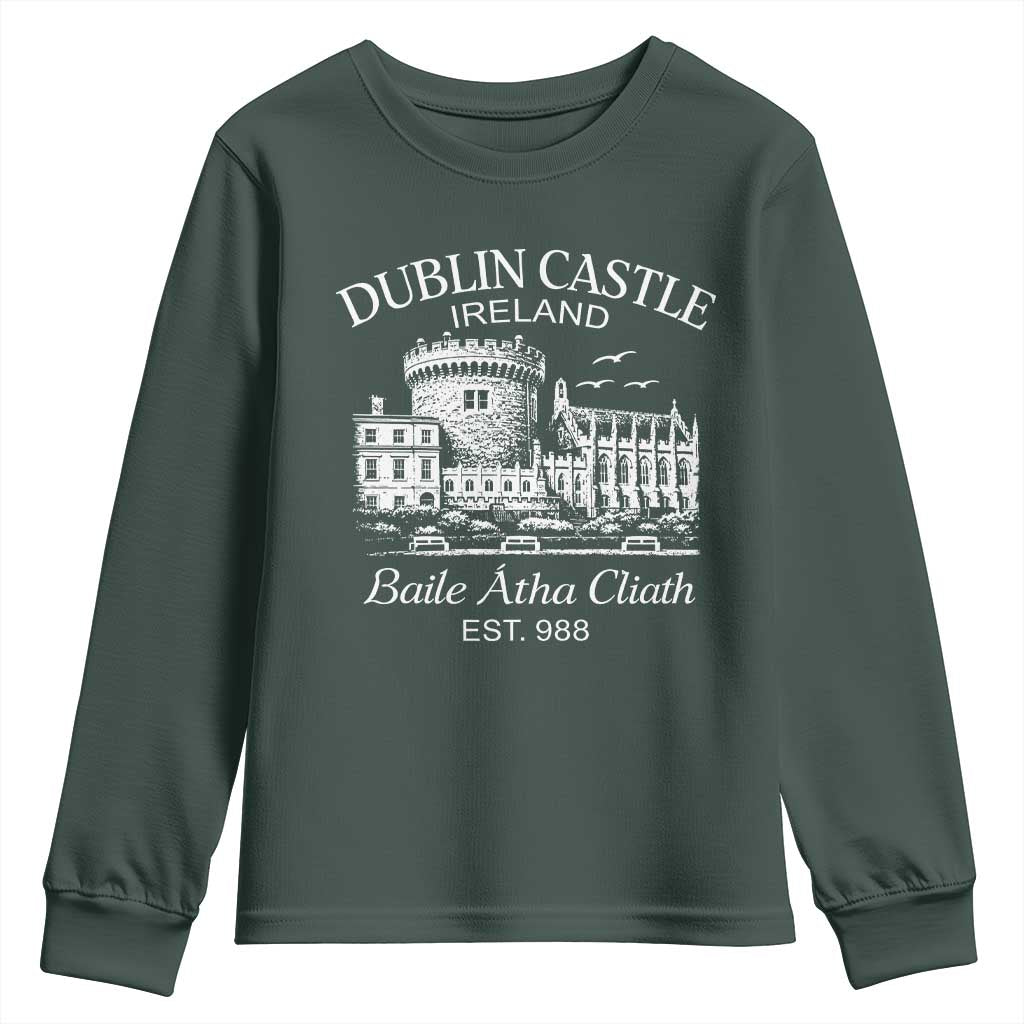 Dublin Castle Ireland Youth Sweatshirt Baile Atha Cliath Ireland Travel Souvenir TS11 Dark Forest Green Print Your Wear