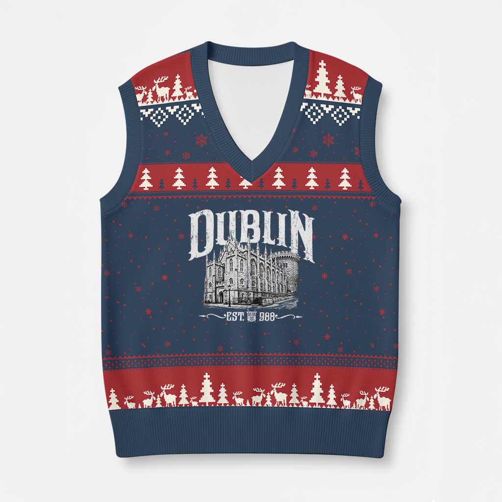 Dublin Castle Ireland Est 988 Travel Souvenir V-Neck Knit Sweater Vest TS11 Navy Red Print Your Wear