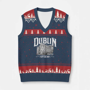 Dublin Castle Ireland Est 988 Travel Souvenir V-Neck Knit Sweater Vest TS11 Navy Red Print Your Wear