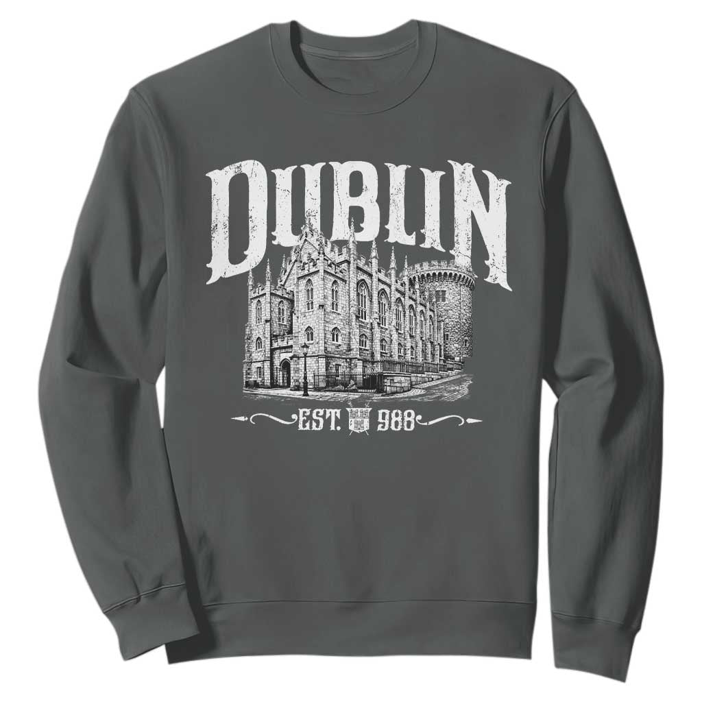 Dublin Castle Ireland Est 988 Travel Souvenir Sweatshirt TS11 Dark Heather Print Your Wear
