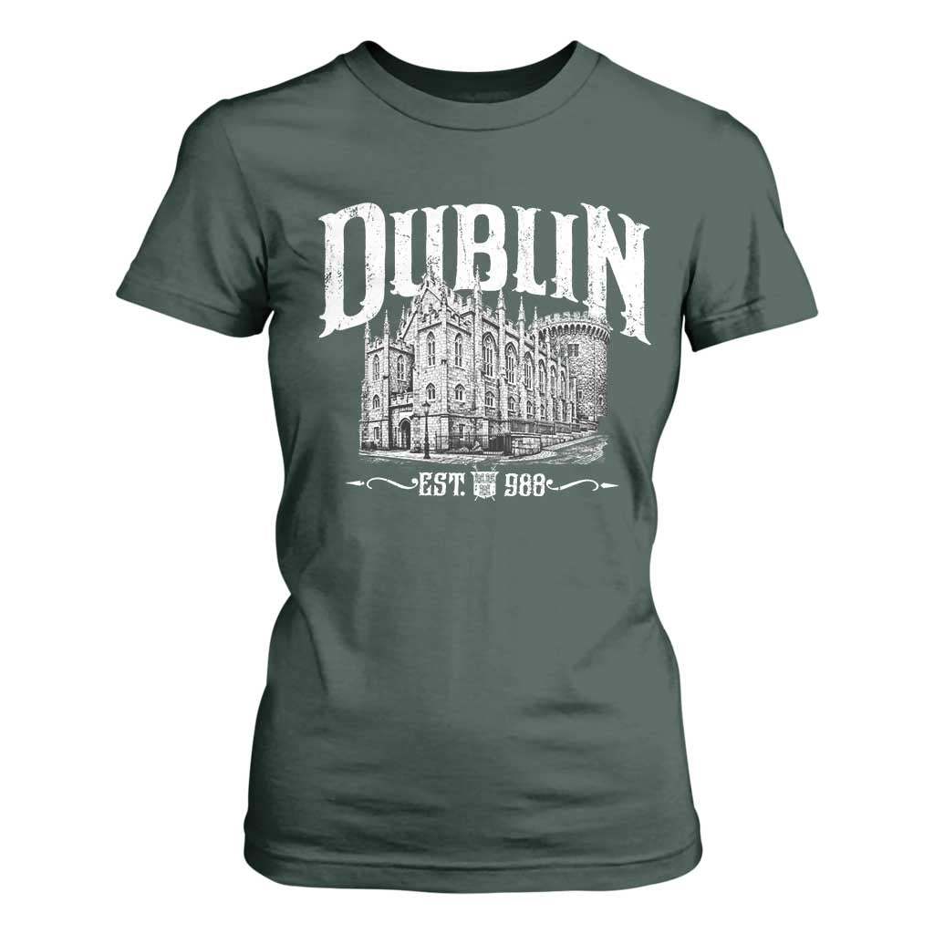 Dublin Castle Ireland Est 988 Travel Souvenir T Shirt For Women TS11 Dark Forest Green Print Your Wear