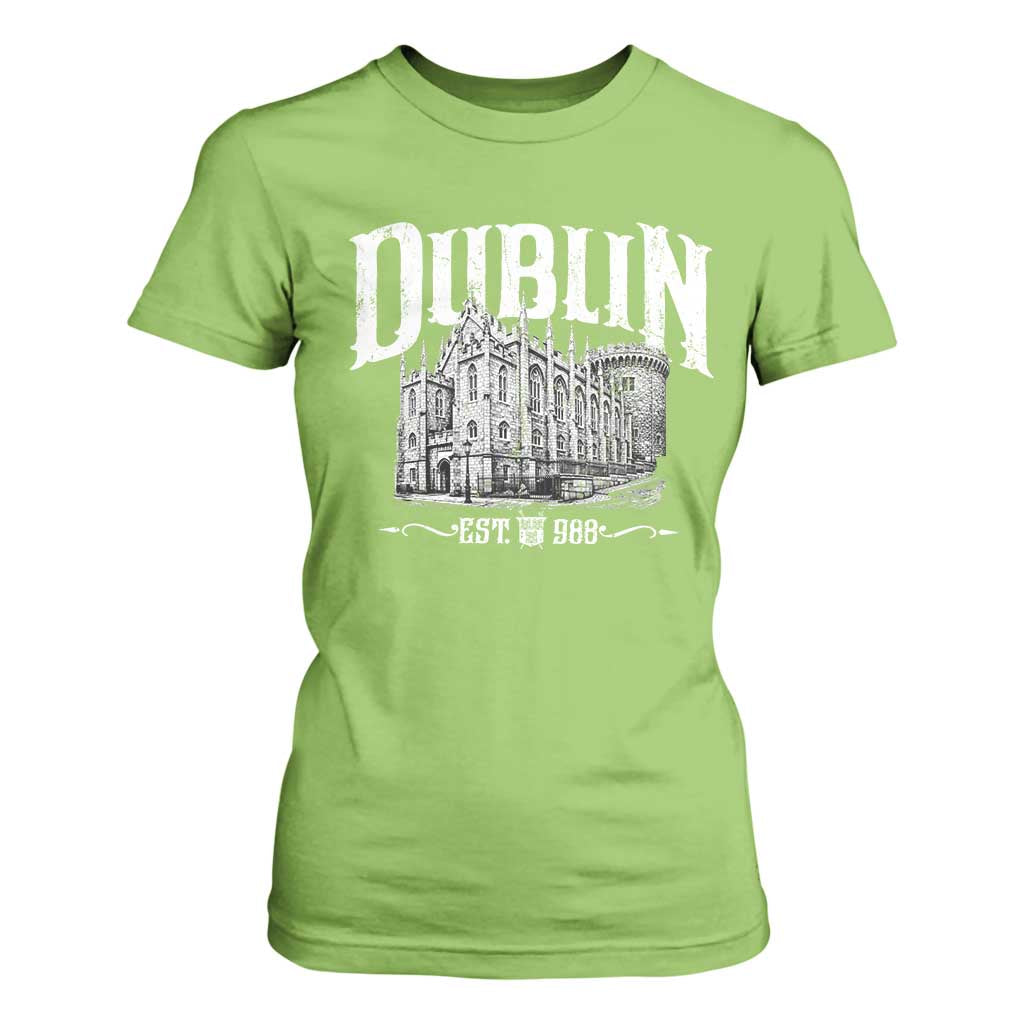 Dublin Castle Ireland Est 988 Travel Souvenir T Shirt For Women TS11 Lime Print Your Wear