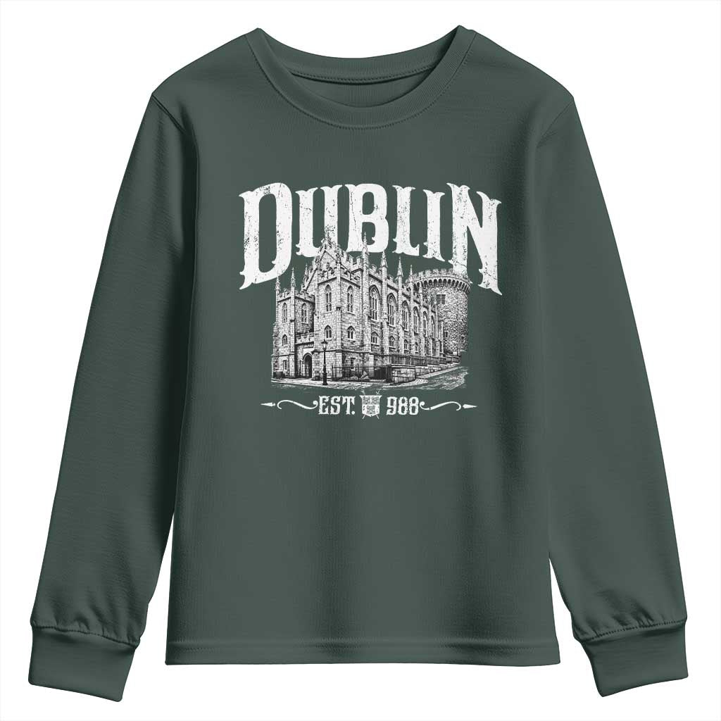 Dublin Castle Ireland Est 988 Travel Souvenir Youth Sweatshirt TS11 Dark Forest Green Print Your Wear