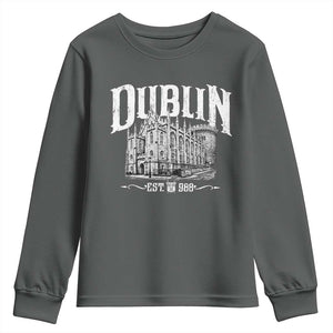 Dublin Castle Ireland Est 988 Travel Souvenir Youth Sweatshirt TS11 Dark Heather Print Your Wear