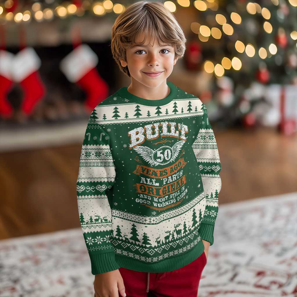 Funny 50th Birthday Ugly Christmas Sweater Built 50 Years Ago All Parts Original And Most Still In Good Working Order TS11 Forest Green Beige Print Your Wear