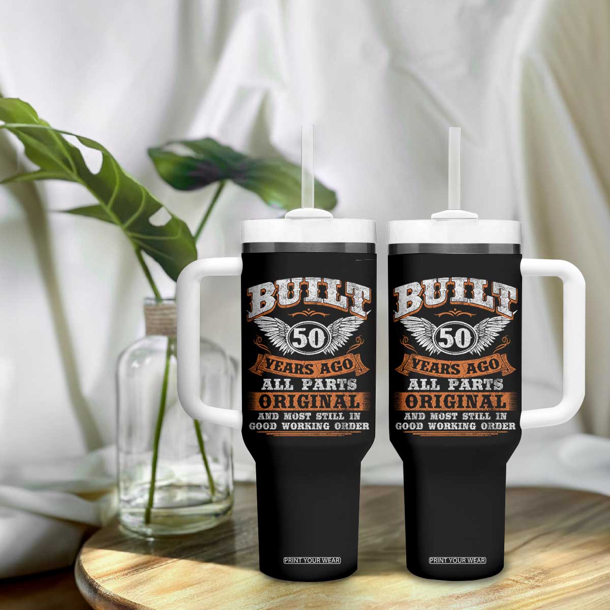 Funny 50th Birthday Tumbler With Handle Built 50 Years Ago All Parts Original And Most Still In Good Working Order TS11 Print Your Wear