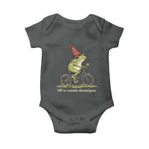 Funny Frog St Patricks Day Baby Onesie Off To Commit Shenanigans Four Leaf Clover TS11 Dark Heather Print Your Wear