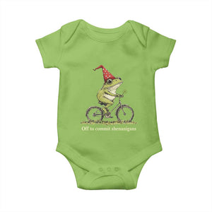 Funny Frog St Patricks Day Baby Onesie Off To Commit Shenanigans Four Leaf Clover TS11 Lime Print Your Wear