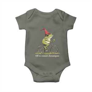 Funny Frog St Patricks Day Baby Onesie Off To Commit Shenanigans Four Leaf Clover TS11 Military Green Print Your Wear