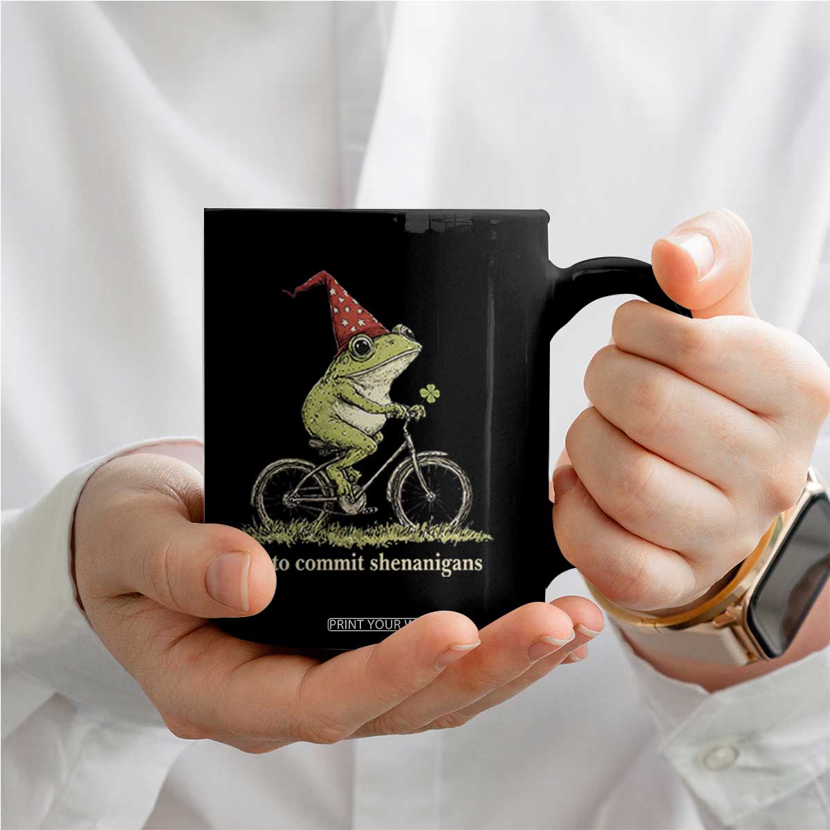 Funny Frog St Patricks Day Coffee Mug Off To Commit Shenanigans Four Leaf Clover TS11 Print Your Wear