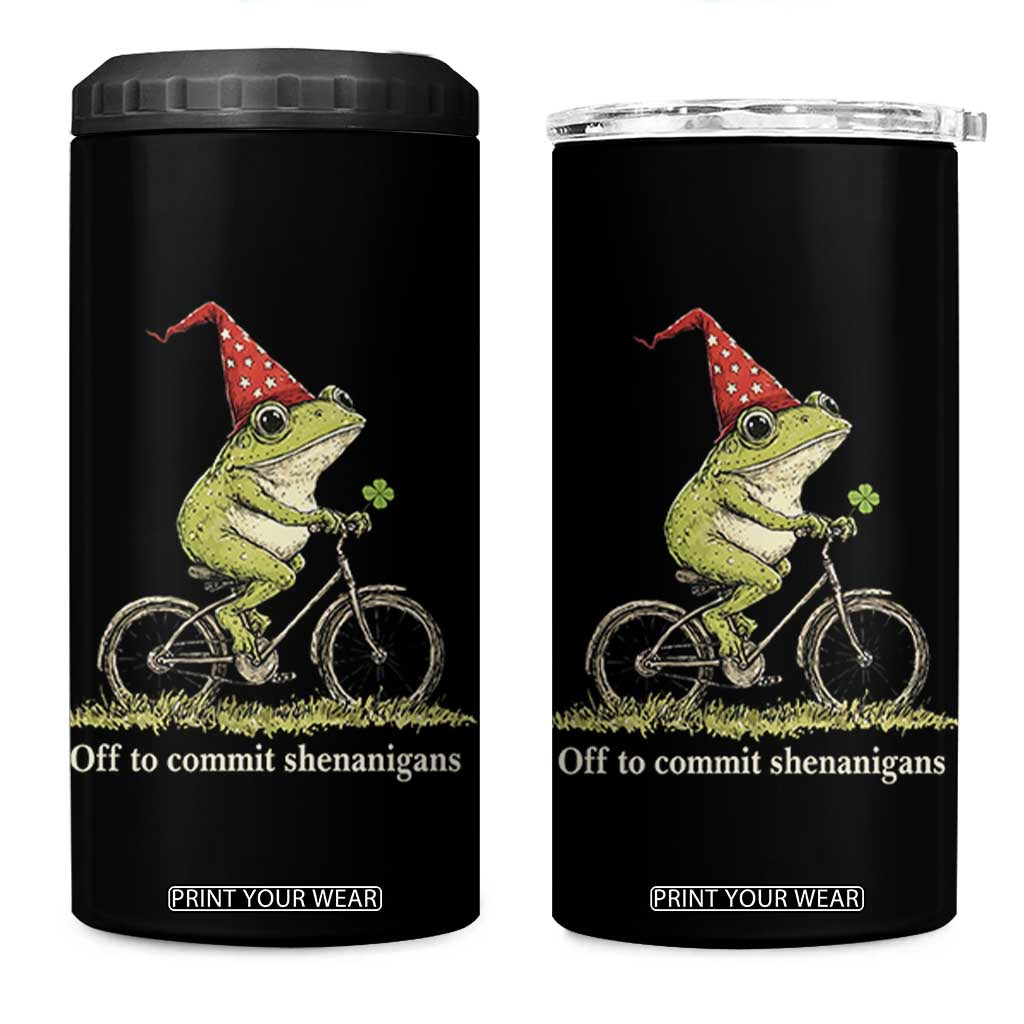 Funny Frog St Patricks Day 4 in 1 Can Cooler Tumbler Off To Commit Shenanigans Four Leaf Clover TS11 One Size: 16 oz Black Print Your Wear