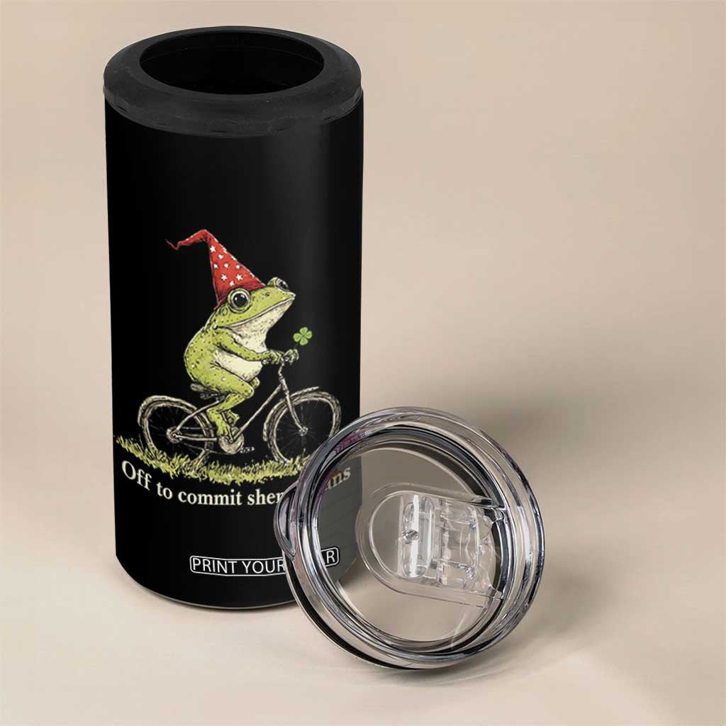 Funny Frog St Patricks Day 4 in 1 Can Cooler Tumbler Off To Commit Shenanigans Four Leaf Clover TS11 Print Your Wear