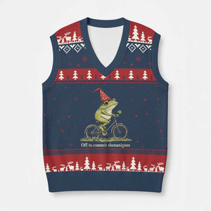Funny Frog St Patricks Day V-Neck Knit Sweater Vest Off To Commit Shenanigans Four Leaf Clover TS11 Navy Red Print Your Wear