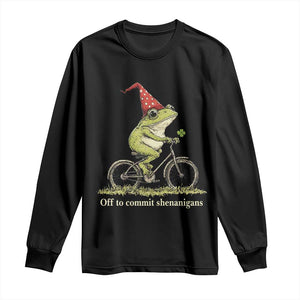 Funny Frog St Patricks Day Long Sleeve Shirt Off To Commit Shenanigans Four Leaf Clover TS11 Black Print Your Wear