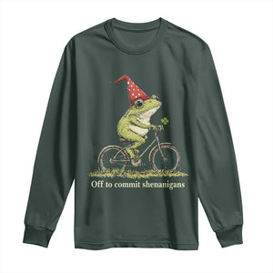 Funny Frog St Patricks Day Long Sleeve Shirt Off To Commit Shenanigans Four Leaf Clover TS11 Dark Forest Green Print Your Wear