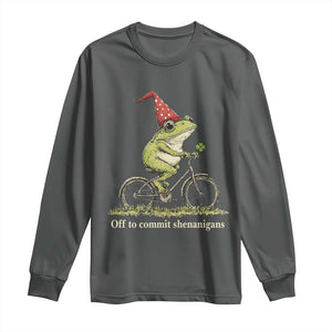 Funny Frog St Patricks Day Long Sleeve Shirt Off To Commit Shenanigans Four Leaf Clover TS11 Dark Heather Print Your Wear