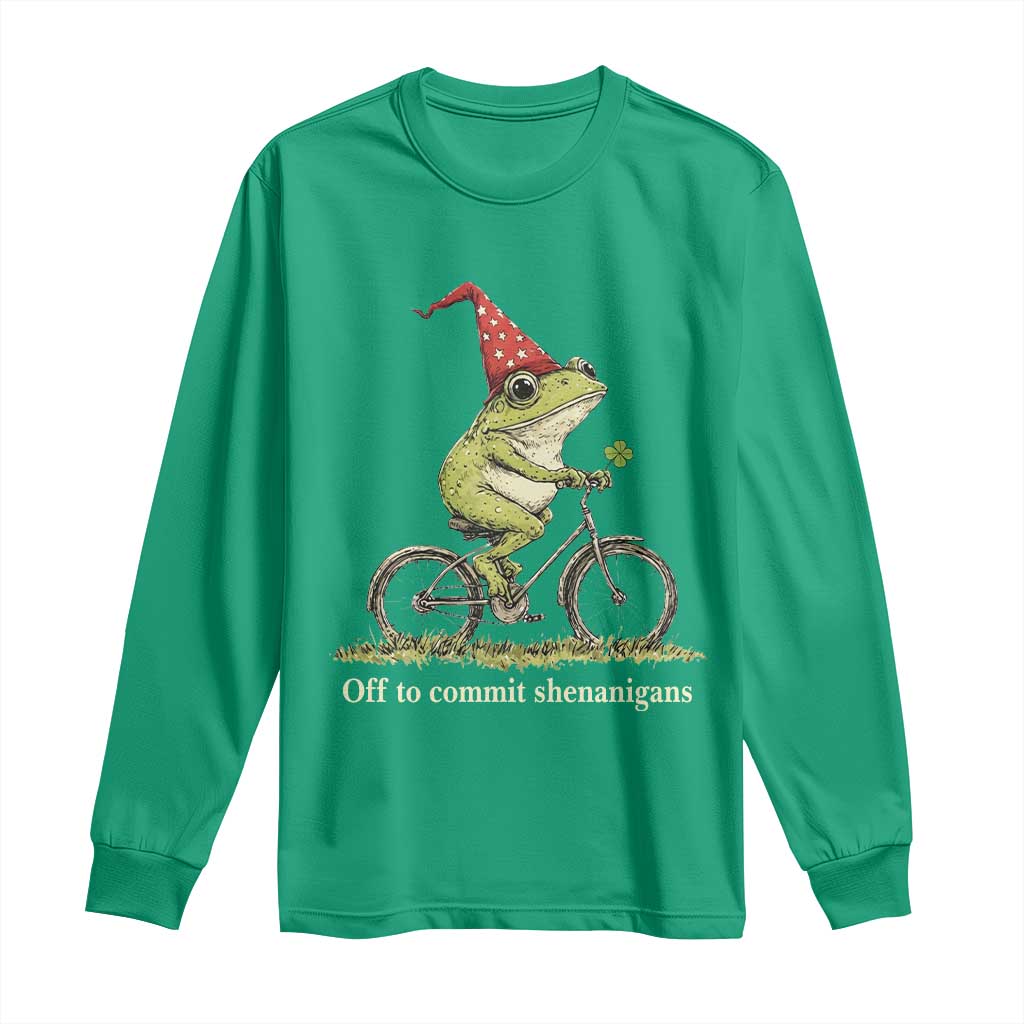 Funny Frog St Patricks Day Long Sleeve Shirt Off To Commit Shenanigans Four Leaf Clover TS11 Irish Green Print Your Wear