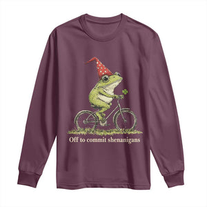 Funny Frog St Patricks Day Long Sleeve Shirt Off To Commit Shenanigans Four Leaf Clover TS11 Maroon Print Your Wear