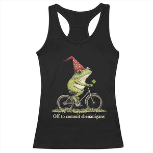 Funny Frog St Patricks Day Racerback Tank Top Off To Commit Shenanigans Four Leaf Clover TS11 Black Print Your Wear