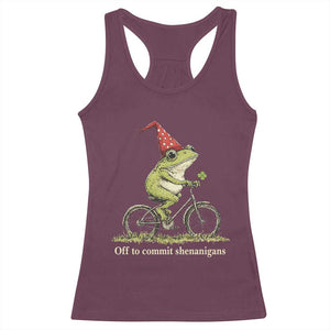 Funny Frog St Patricks Day Racerback Tank Top Off To Commit Shenanigans Four Leaf Clover TS11 Maroon Print Your Wear
