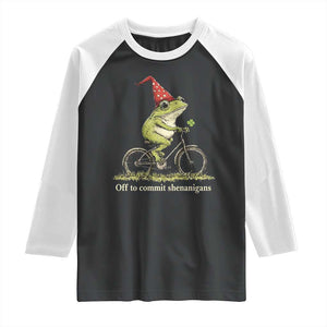 Funny Frog St Patricks Day Raglan Shirt Off To Commit Shenanigans Four Leaf Clover TS11 Black White Print Your Wear