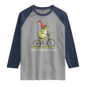 Funny Frog St Patricks Day Raglan Shirt Off To Commit Shenanigans Four Leaf Clover TS11 Sport Gray Navy Print Your Wear
