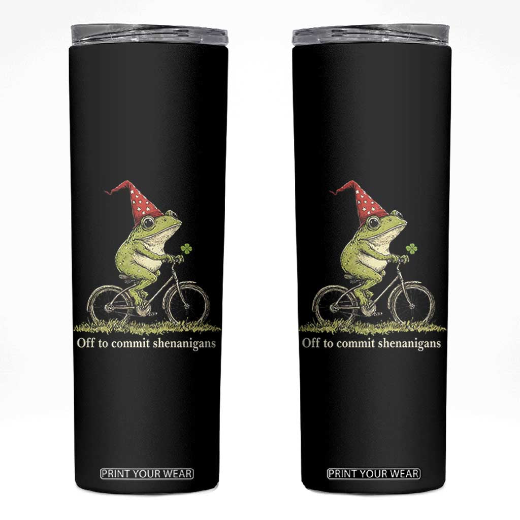 Funny Frog St Patricks Day Skinny Tumbler Off To Commit Shenanigans Four Leaf Clover TS11 Black Print Your Wear
