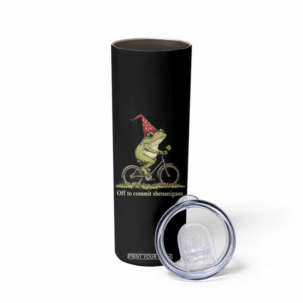 Funny Frog St Patricks Day Skinny Tumbler Off To Commit Shenanigans Four Leaf Clover TS11 Print Your Wear