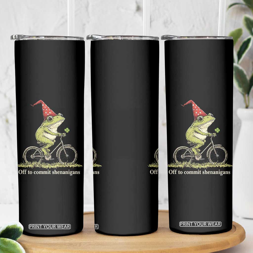 Funny Frog St Patricks Day Skinny Tumbler Off To Commit Shenanigans Four Leaf Clover TS11 Print Your Wear