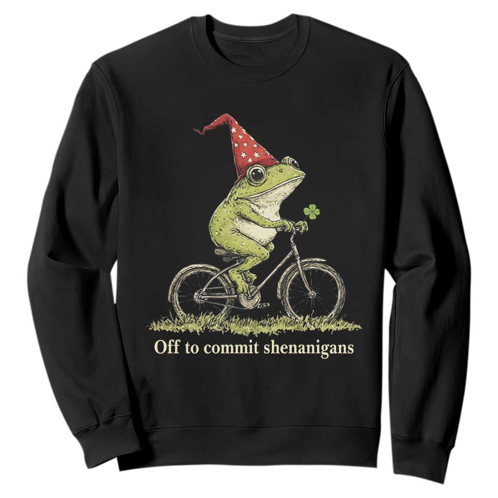 Funny Frog St Patricks Day Sweatshirt Off To Commit Shenanigans Four Leaf Clover TS11 Black Print Your Wear