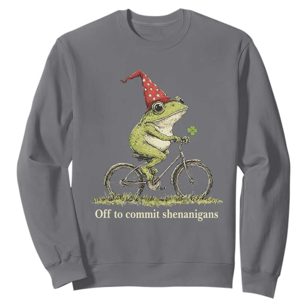 Funny Frog St Patricks Day Sweatshirt Off To Commit Shenanigans Four Leaf Clover TS11 Charcoal Print Your Wear