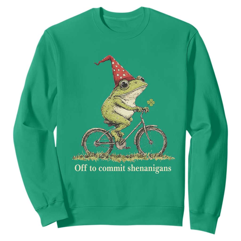 Funny Frog St Patricks Day Sweatshirt Off To Commit Shenanigans Four Leaf Clover TS11 Irish Green Print Your Wear