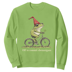 Funny Frog St Patricks Day Sweatshirt Off To Commit Shenanigans Four Leaf Clover TS11 Lime Print Your Wear